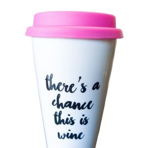 Charming Charlie Coffee Tumbler Ceramic White & Pink Drink Cup